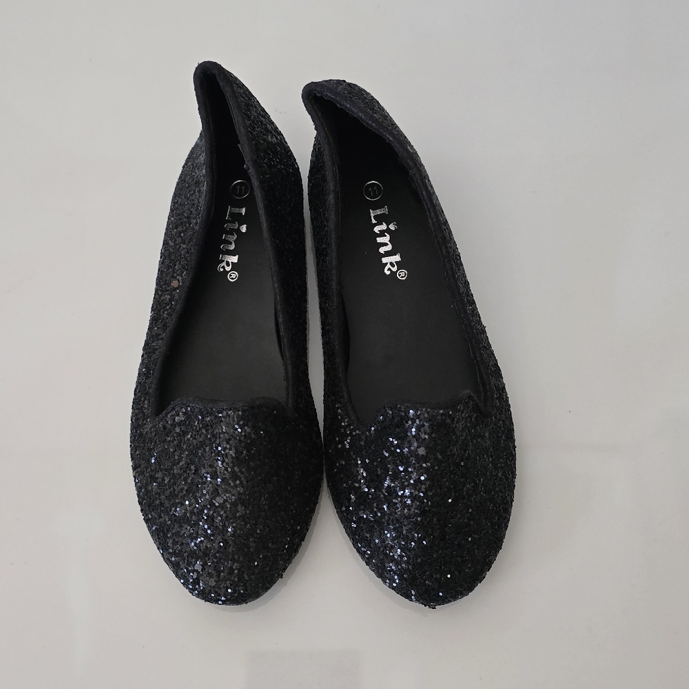 Girl's Black glittery Almond Toe Ballerina flats Size 11 - Picture 6 of 9